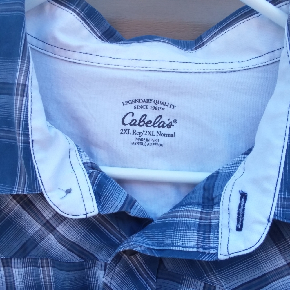 Cabela's XXL Blue White Plaid Shirt - Picture 3 of 4